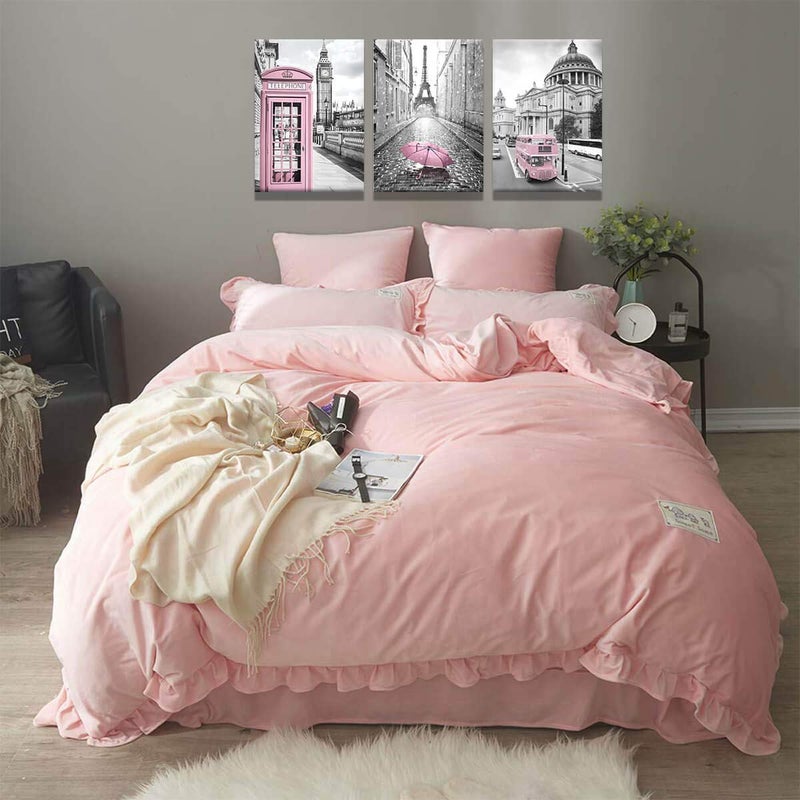 KAKEMONO Paris Eiffel Tower Decor for Bedroom Girls - Pink Paris Theme Room Wall Art Canvas - Black and White Eiffel Tower Pictures - London Big Ben Tower Painting Framed - Image 4